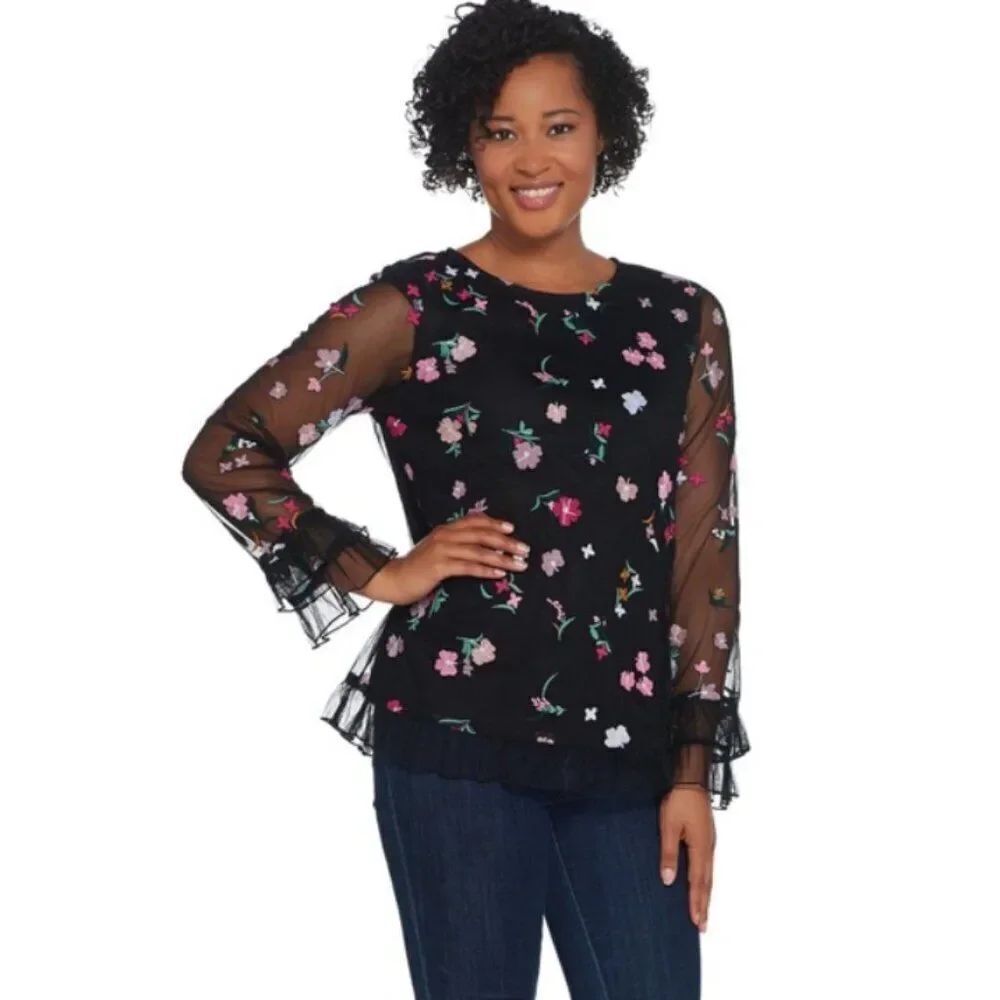 NWOT Du Jour Floral Top with Ruffle Hem Detail | Size XS